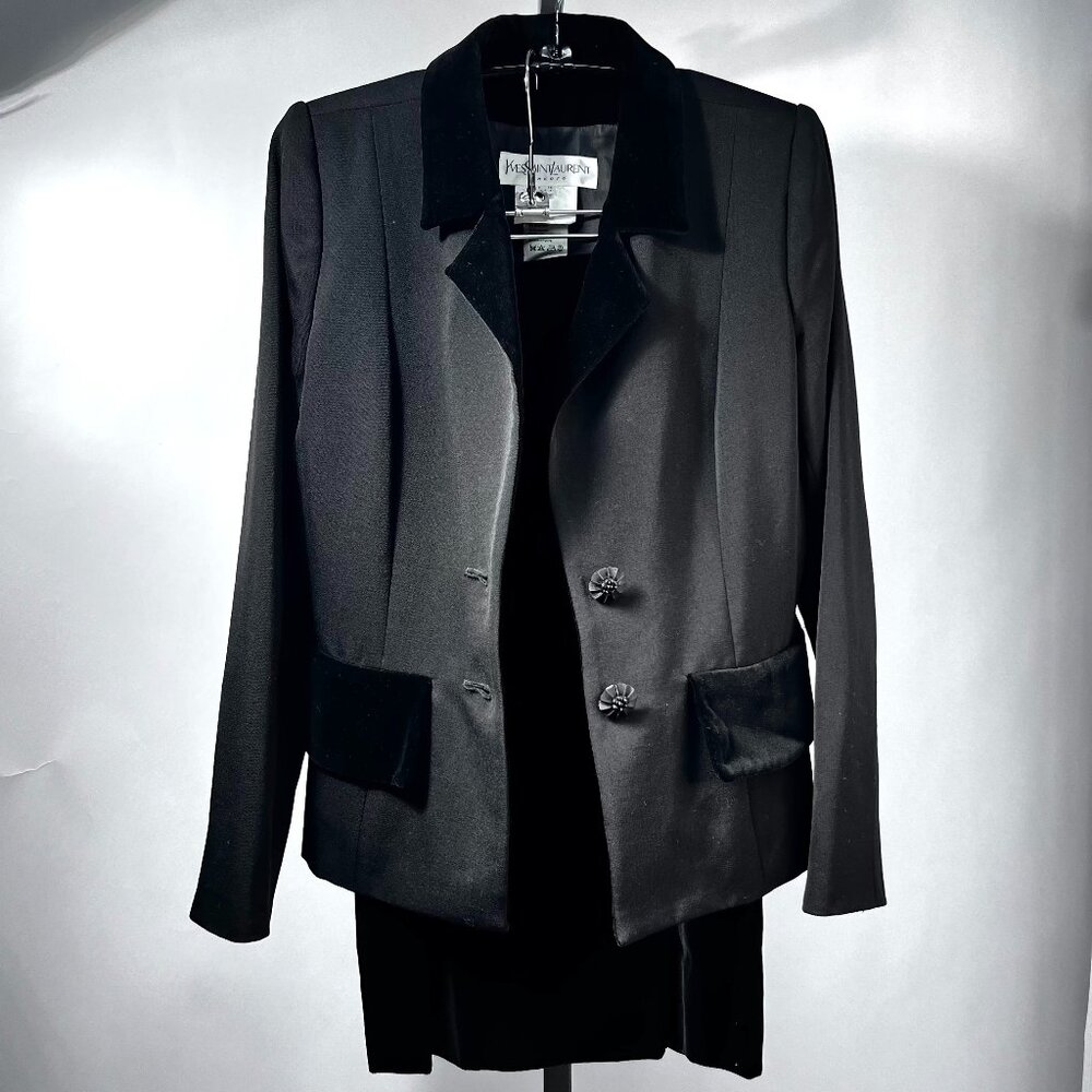 Yves Saint Laurent Vintage Encore Blazer/Skirt Suit Wool/Velvet Woman S France